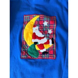 VTG Blue Santa Moon Plaid Christmas Sweatshirt Women's Size MP Baxter & Wells